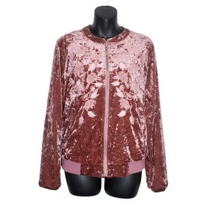 NWT Tribal Crushed Velvet Embroidered Bomber Jacket